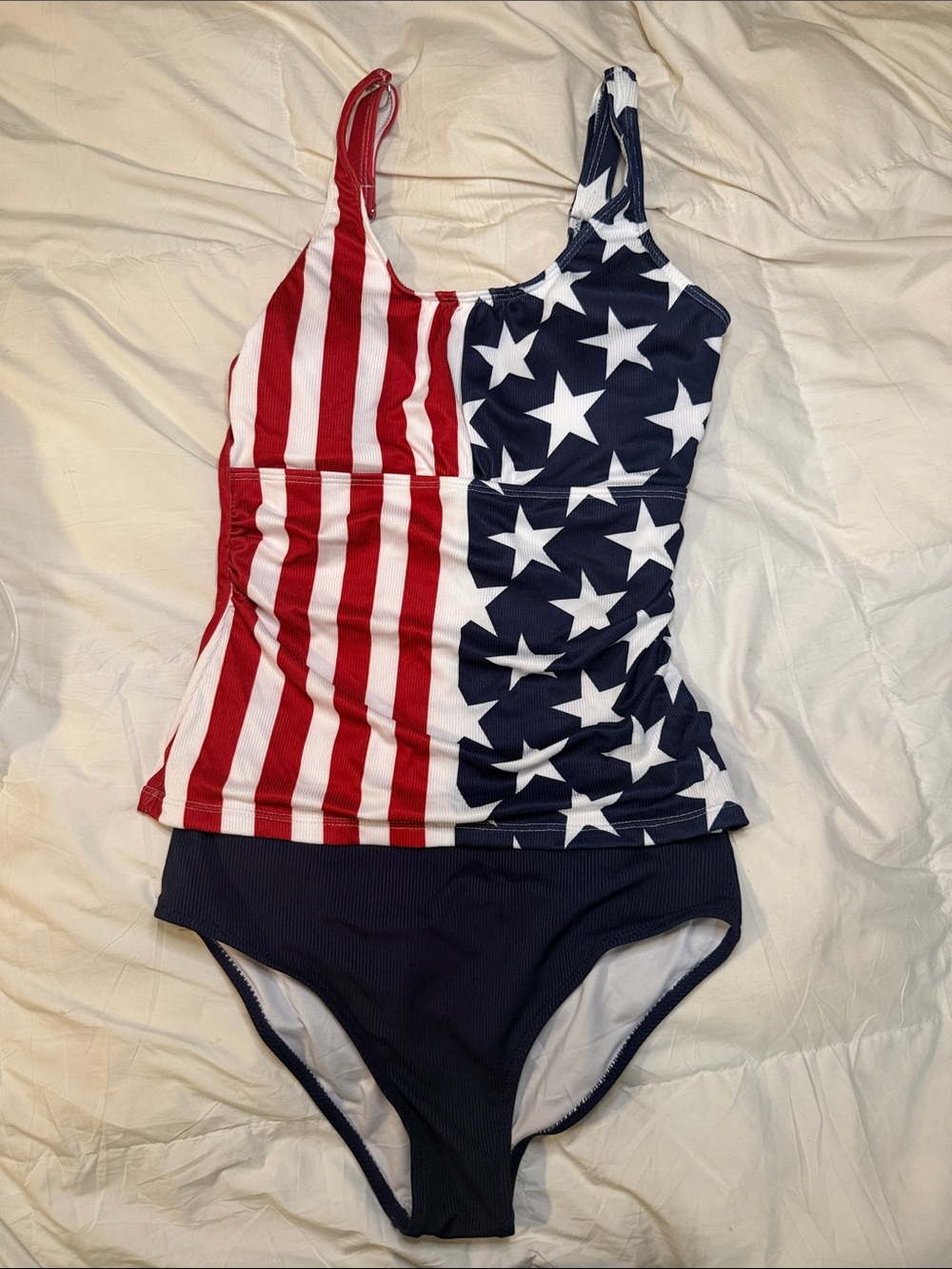Micas - Stars & Stripes Tankini Bikini Top with Navy Bottom - Red, White & Blue